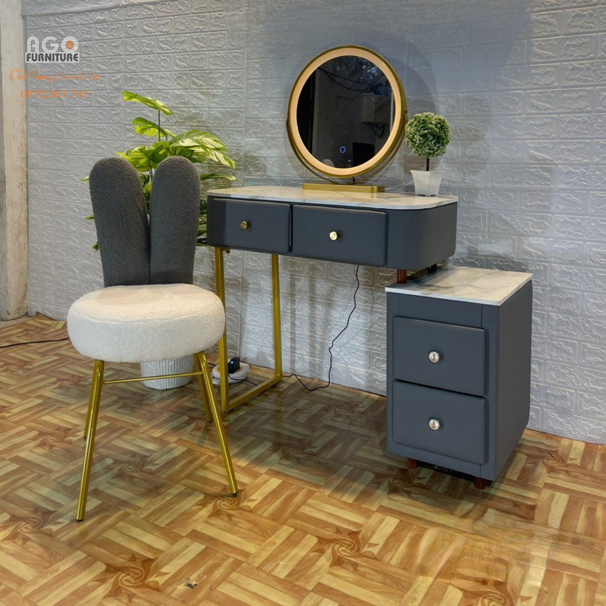 Bộ bàn phấn ghế tai thỏ size 80 | GHA80