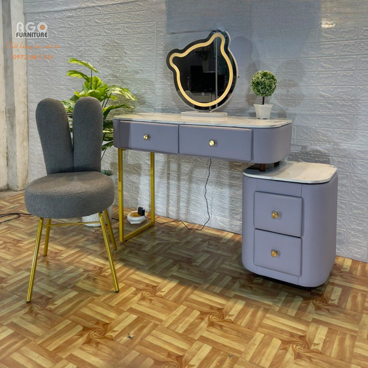 Bộ bàn phấn ghế tai thỏ size 80 | GHA80