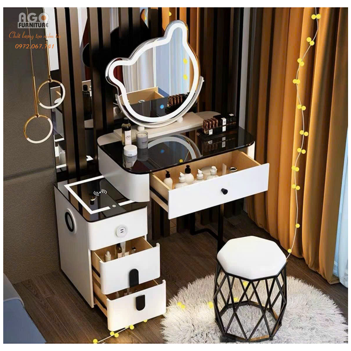 Bộ bàn phấn nhập khẩu decor cao cấp size 80 | ABP004