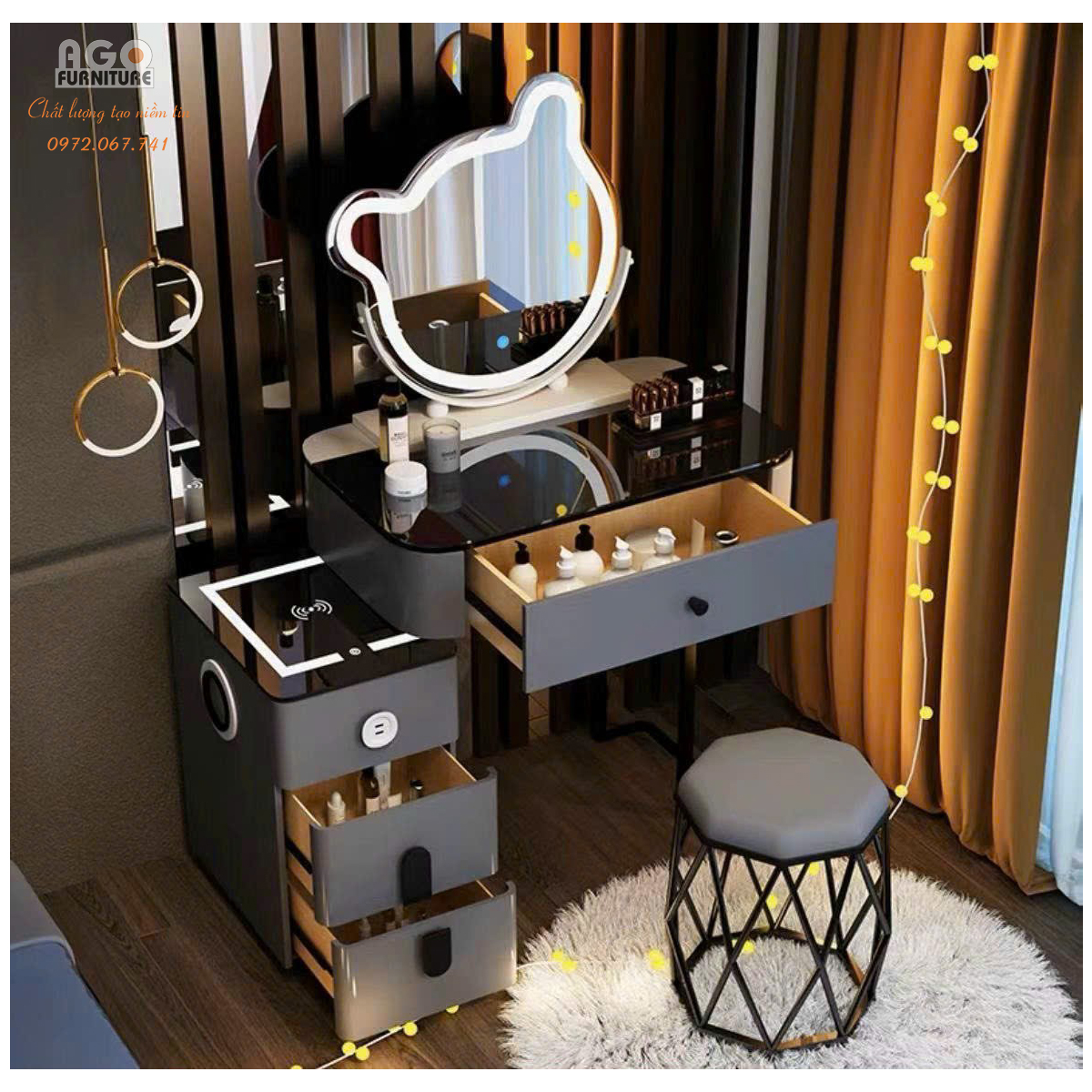 Bộ bàn phấn nhập khẩu decor cao cấp size 80 | ABP004