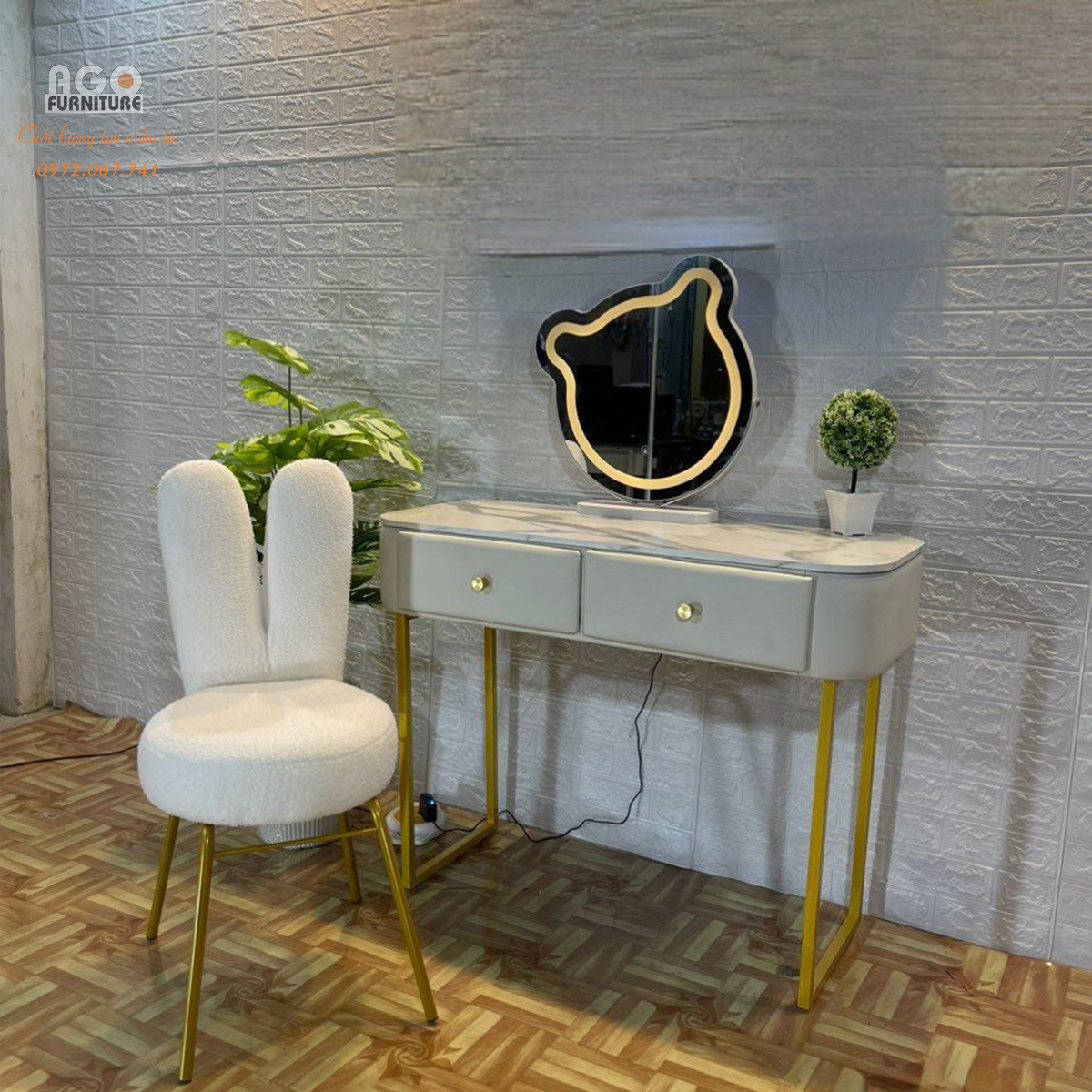 Bộ bàn phấn ghế tai thỏ size 100 | GHC100