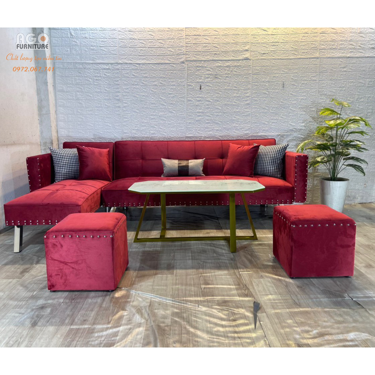 Bộ Sofa Cali Góc L 140*240 Kết Hợp Bàn Trà Sotana Oval PVD