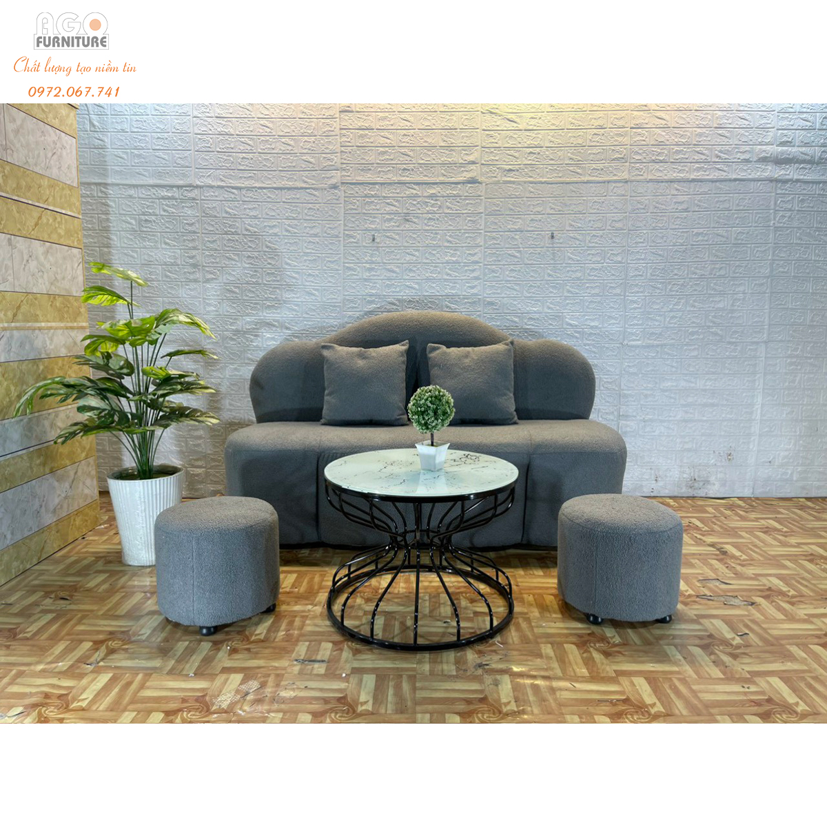 Bộ sofa kết hợp bàn trà đồng hồ cát