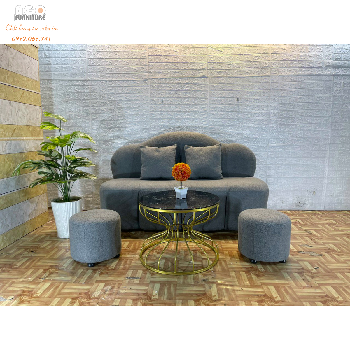 Bộ sofa kết hợp bàn trà đồng hồ cát