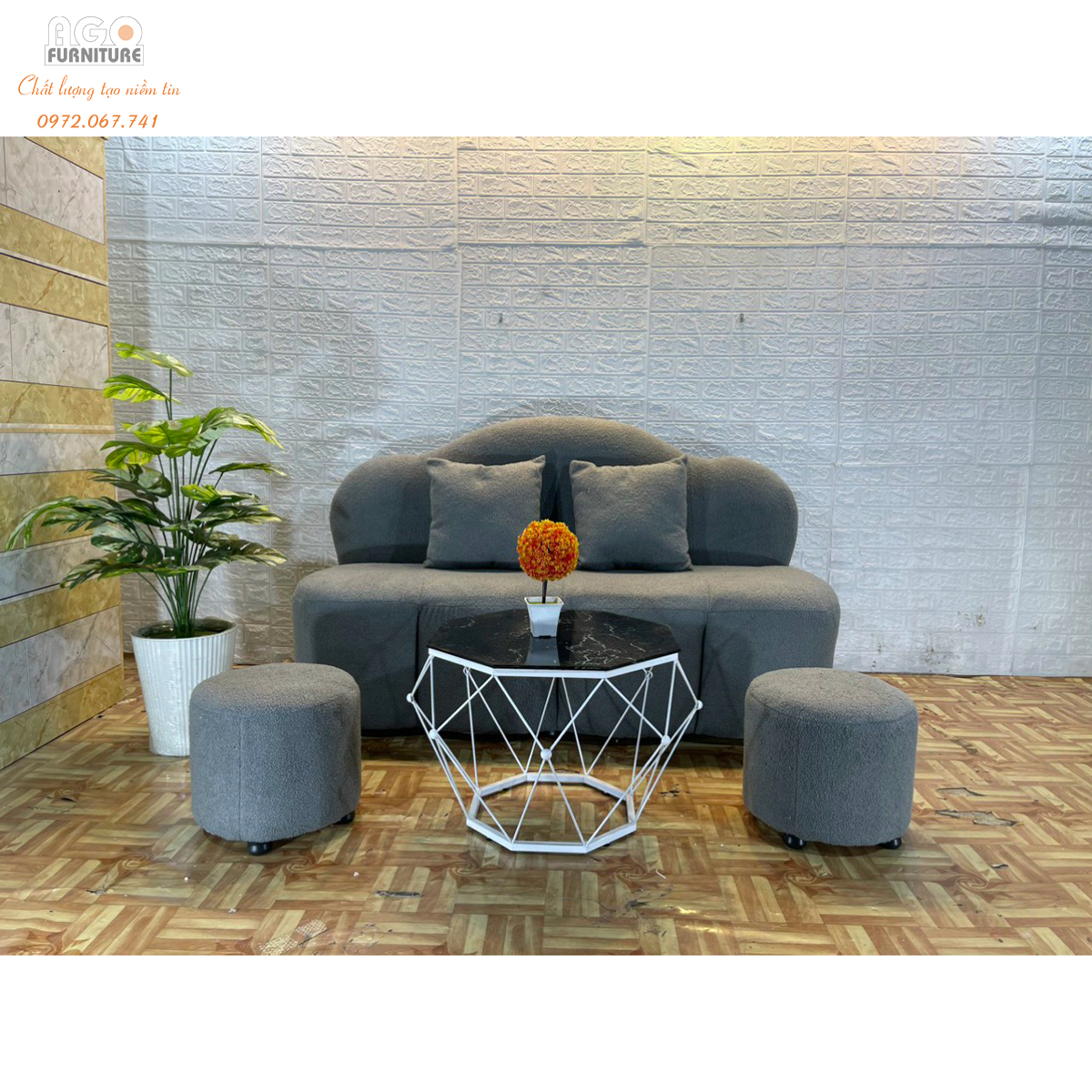 Bộ sofa kết hợp bàn trà kim cương