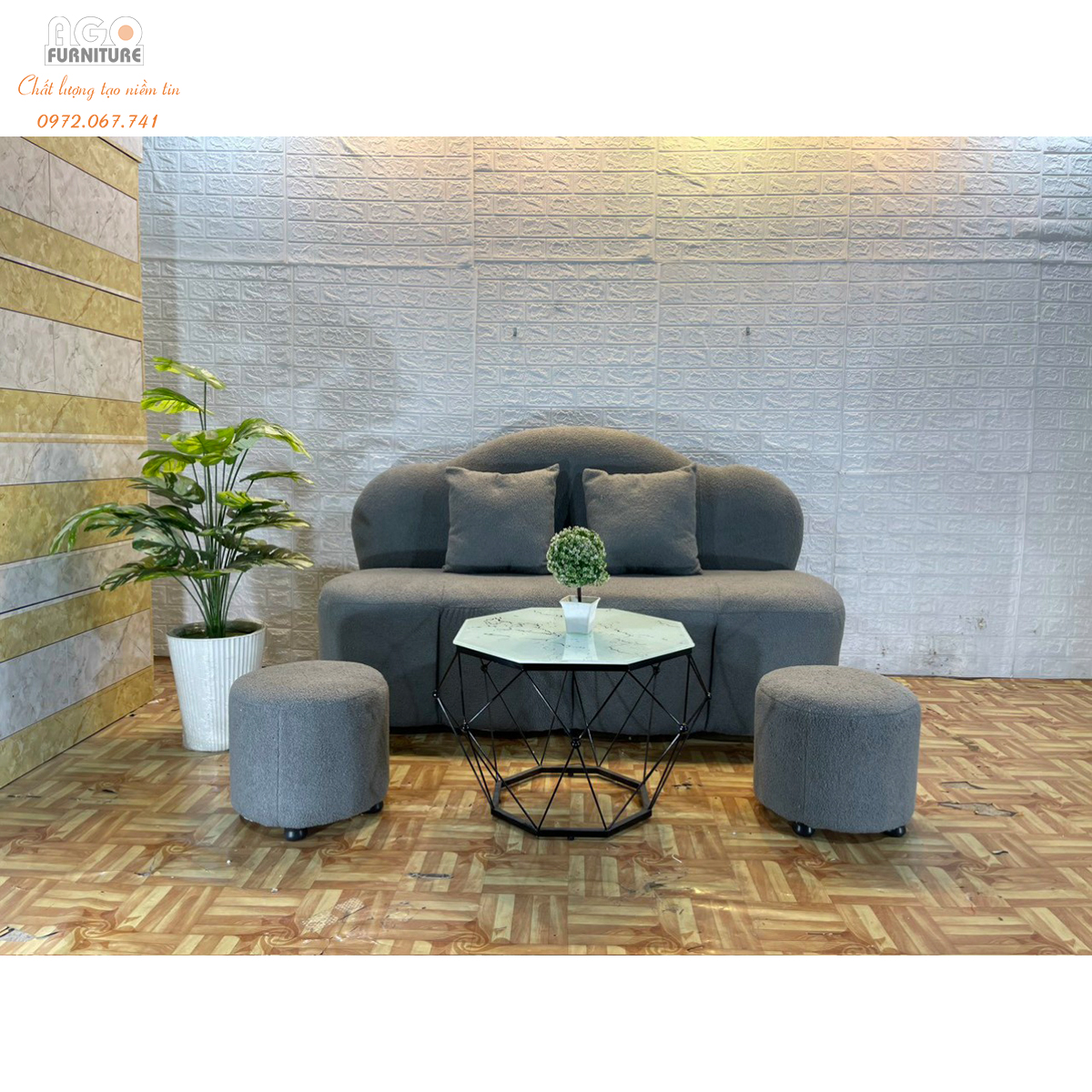 Bộ sofa kết hợp bàn trà kim cương
