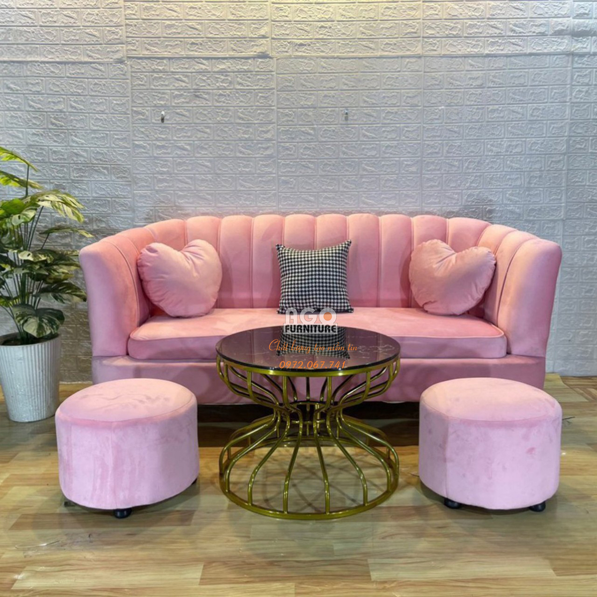 Combo Sofa sò 180 kết hợp bàn sofa - Hồng