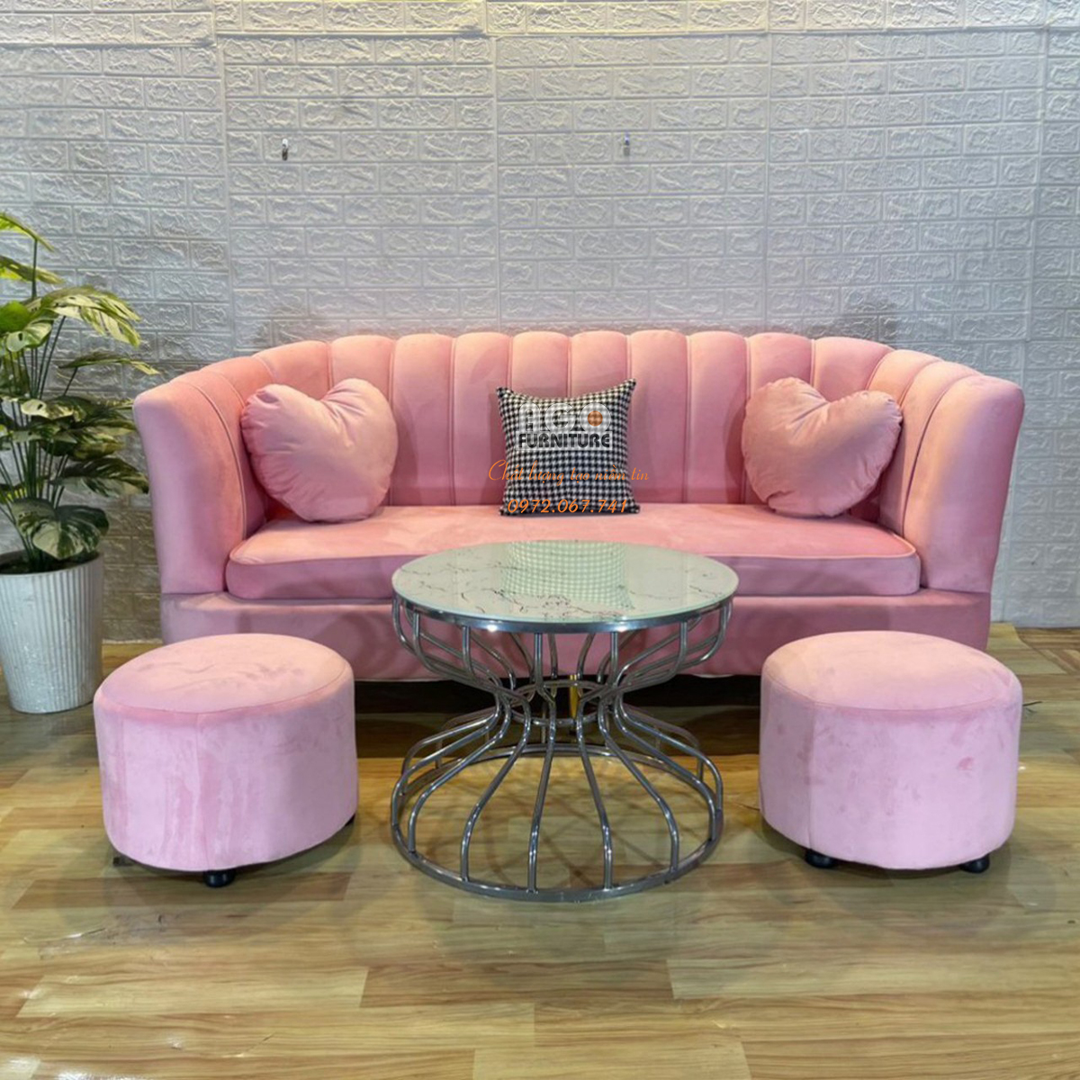 Combo Sofa sò 180 kết hợp bàn sofa - Hồng