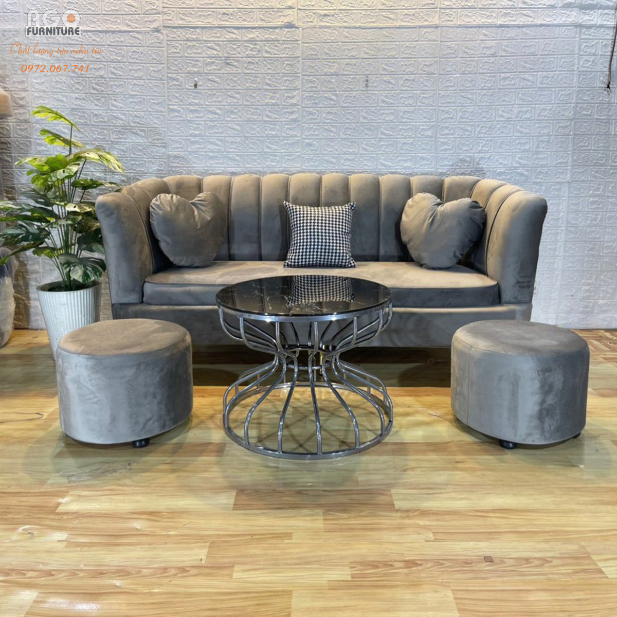 Combo Sofa sò 180 kết hợp bàn sofa - Ghi