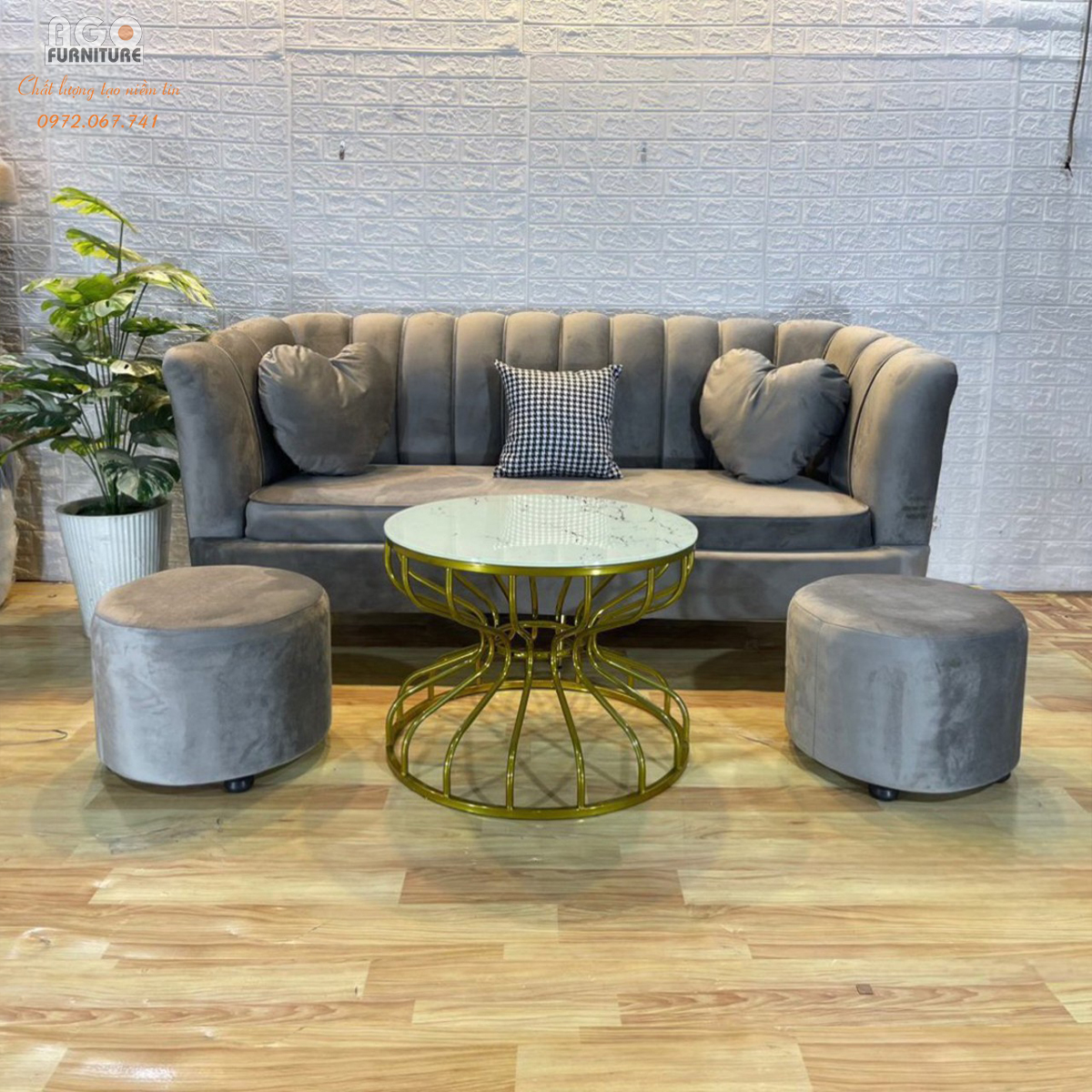 Combo Sofa sò 180 kết hợp bàn sofa - Ghi