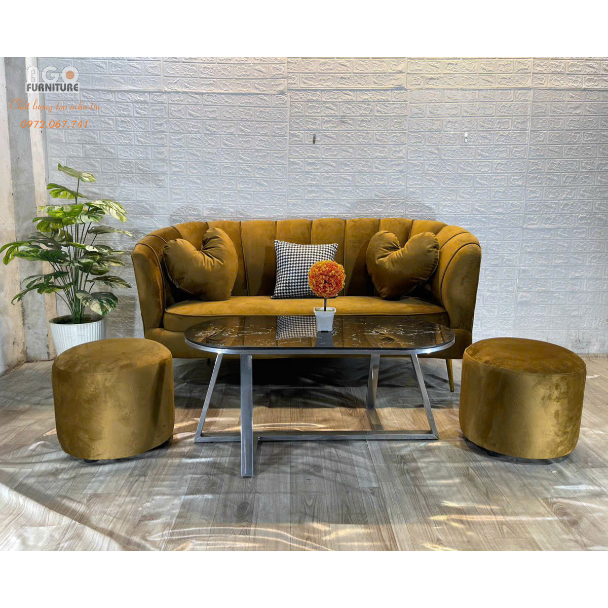 Combo Sofa sò 180 kết hợp bàn sofa Sotana Oval PVD - Vàng