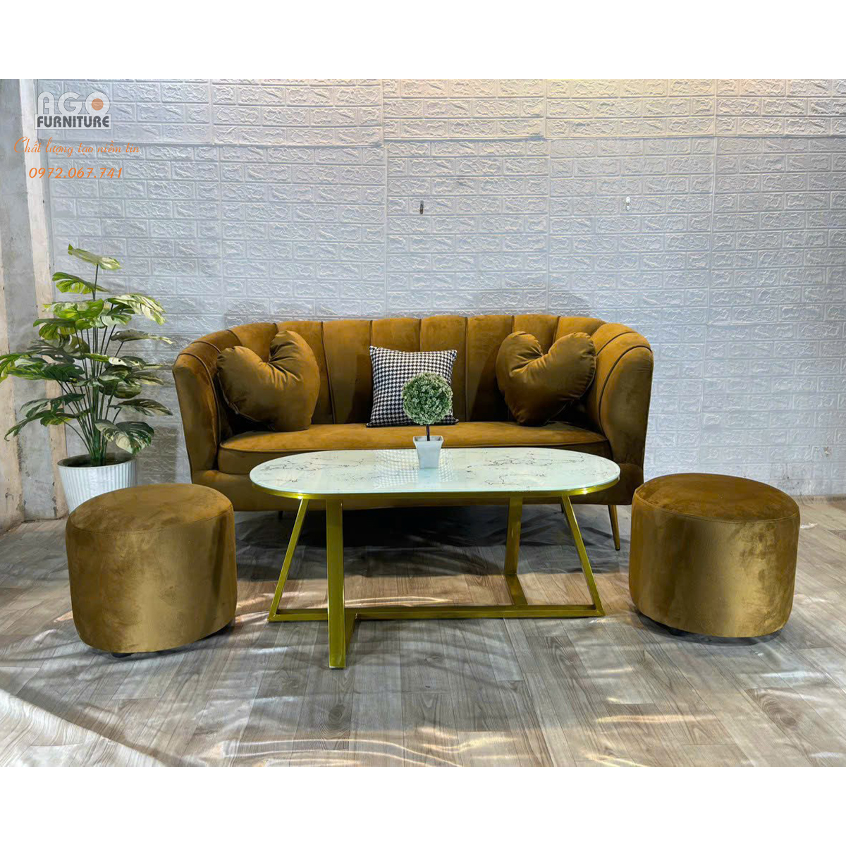 Combo Sofa sò 180 kết hợp bàn sofa Sotana Oval PVD - Vàng