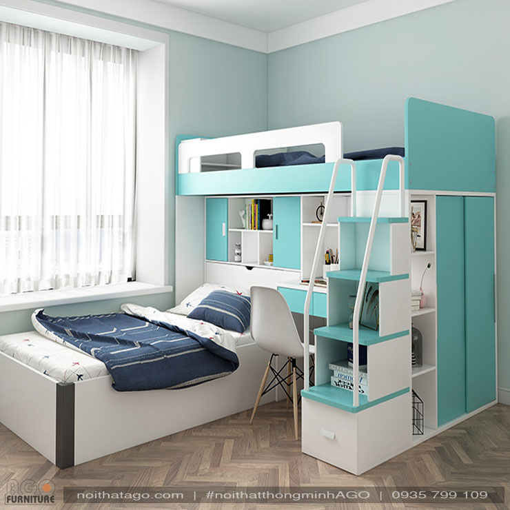 Giường tầng đa năng phong cách hiện đại màu sắc tươi sáng | KID-GT-59