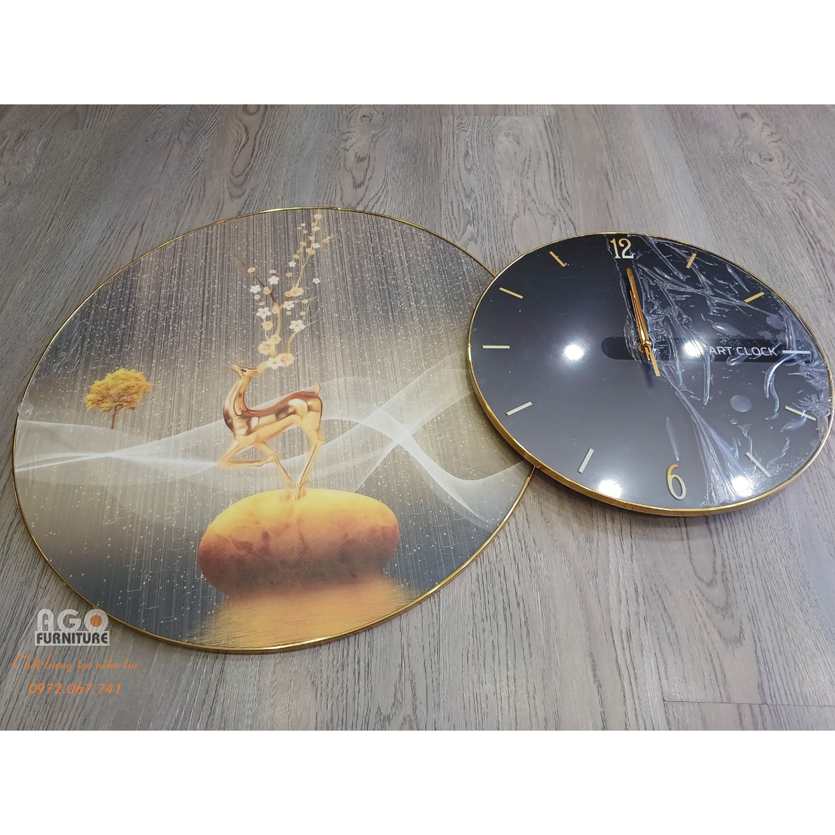 Đồng hồ phòng khách kết hợp tranh trang trí