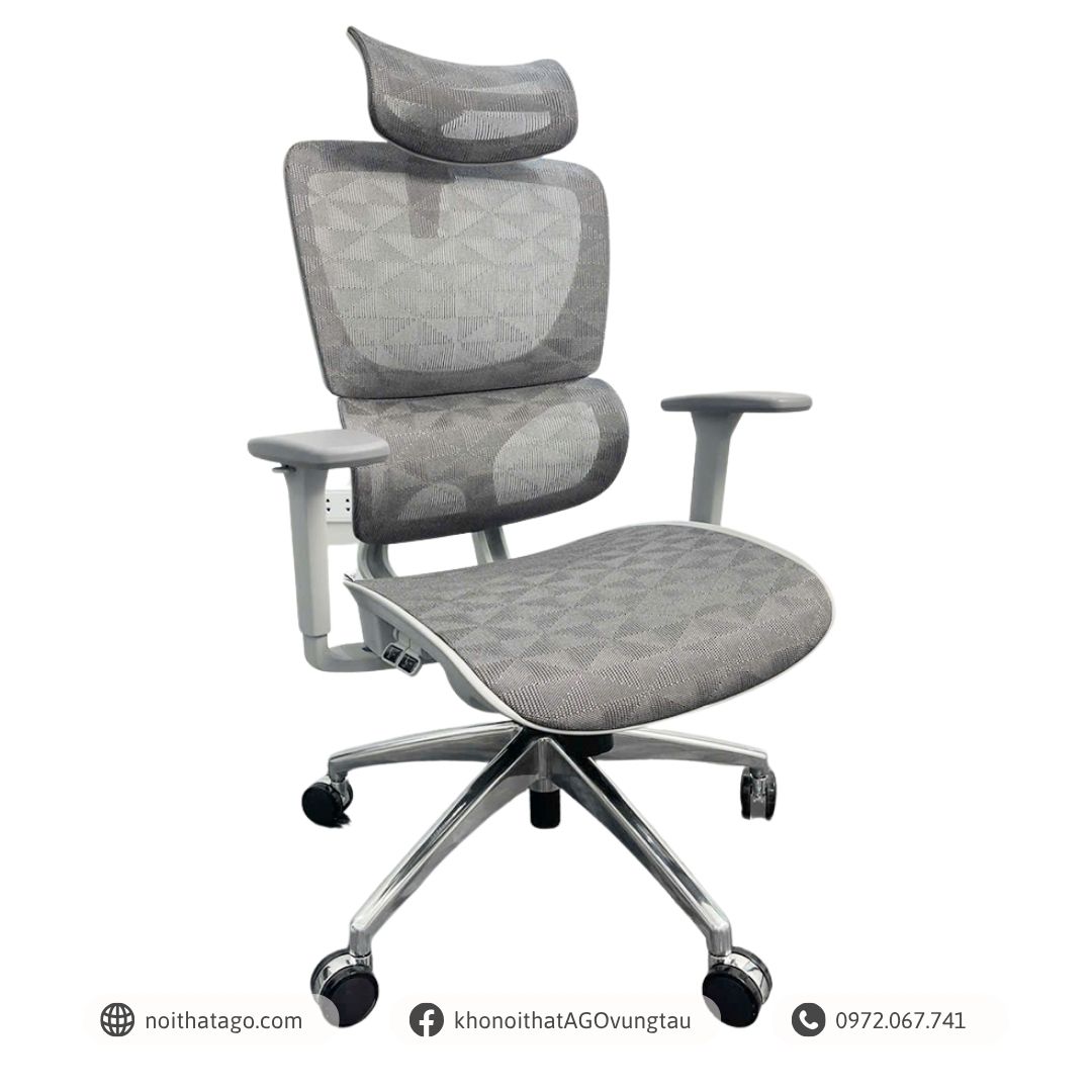 Ghế công thái học BC-102B màu ghi chân nhôm đúc nguyên khối