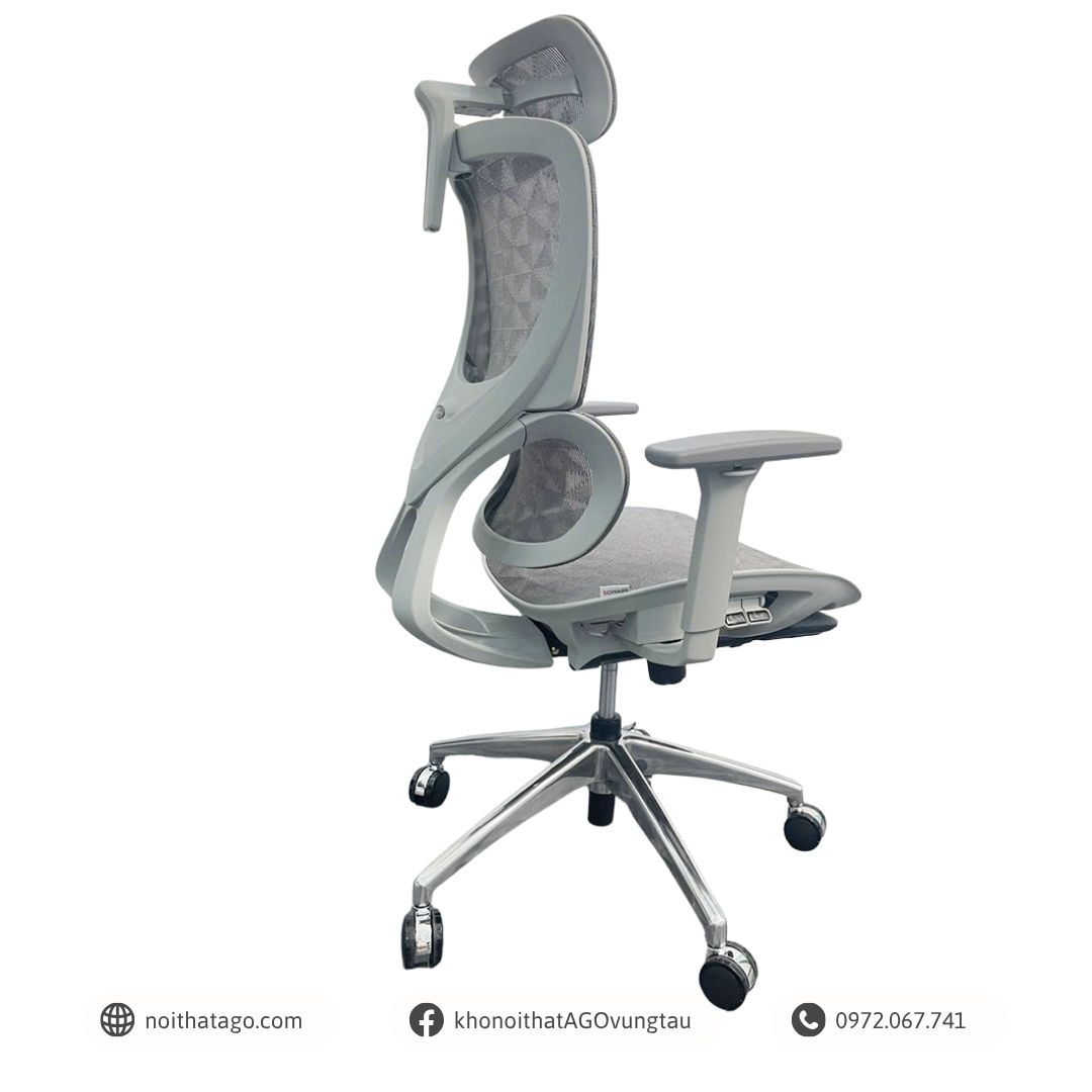 Ghế công thái học BC-102B màu ghi chân nhôm đúc nguyên khối