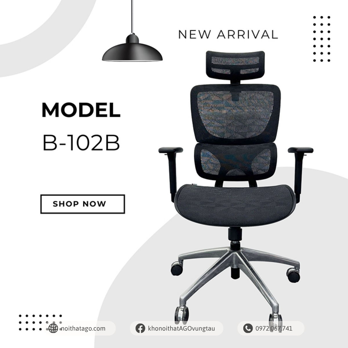Ghế công thái học Ergonomic chair BC-102B chân nhôm đúc nguyên khối