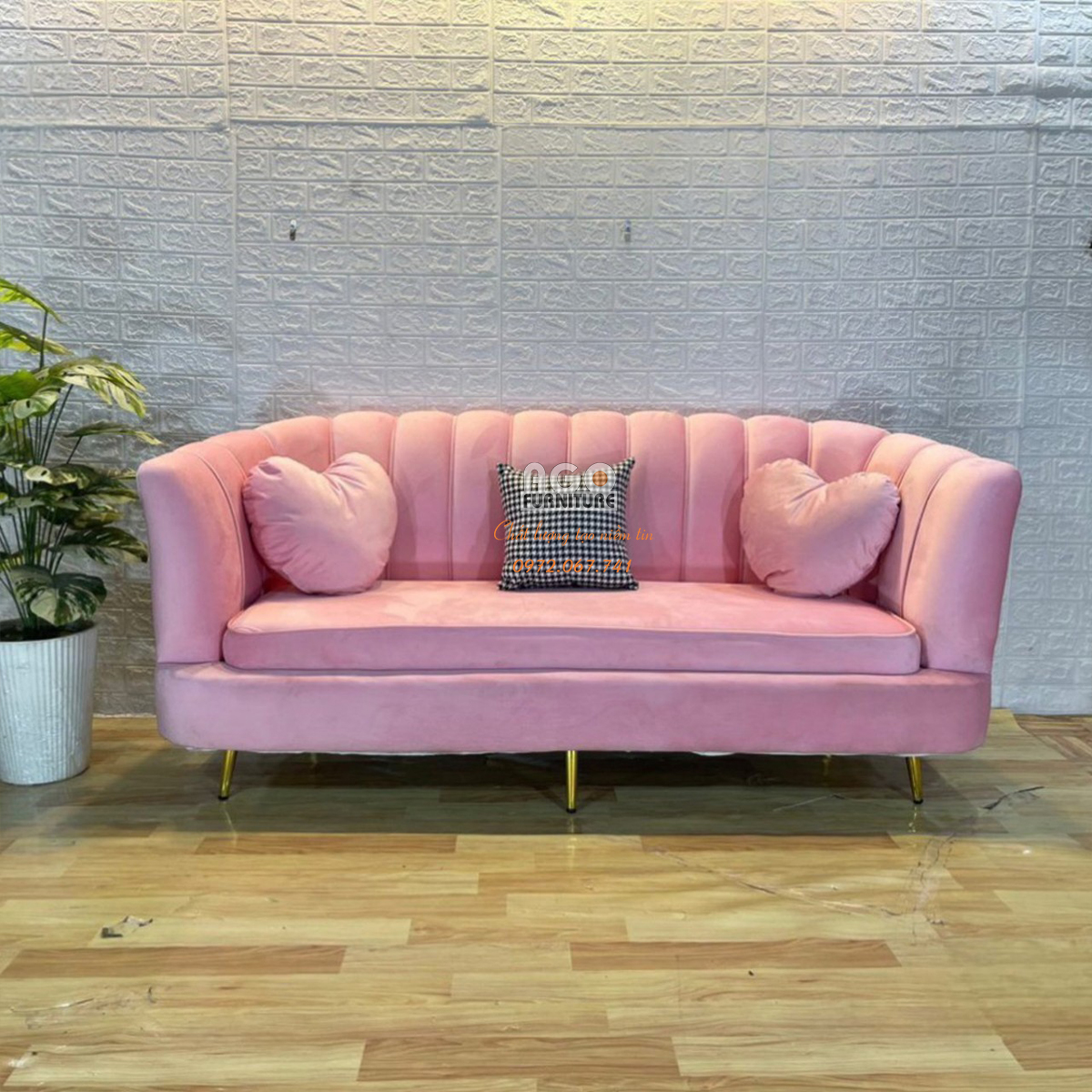 Ghế Sofa sò 180 kết hợp 2 đôn - Hồng.