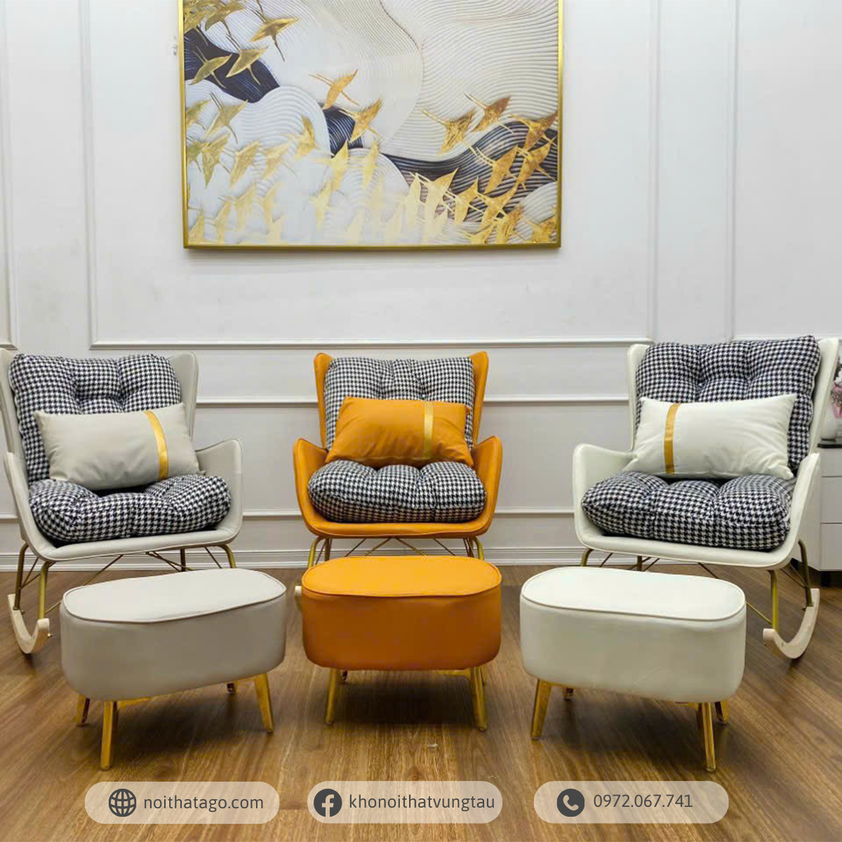 Ghế sofa thư giãn phong cách Bắc Âu kèm đôn | GKA-04