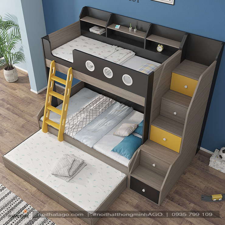 Giường đơn đa năng màu nâu đen | KID-GT-42