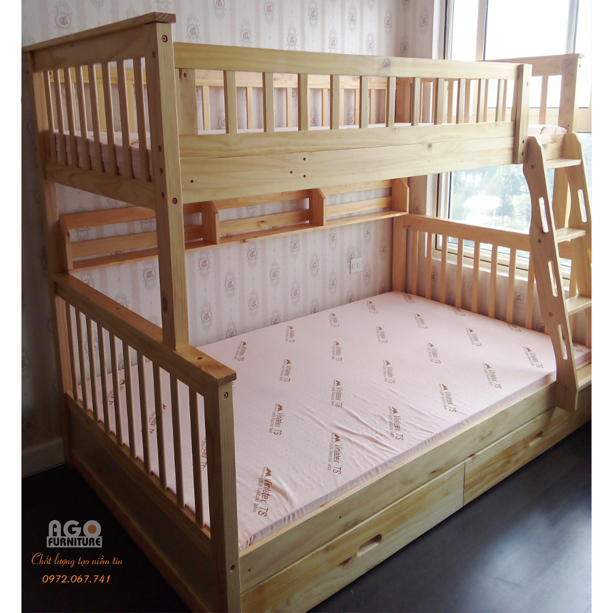 Giường tầng cao cấp HAPPY (1m2/1m4/2 hộc)