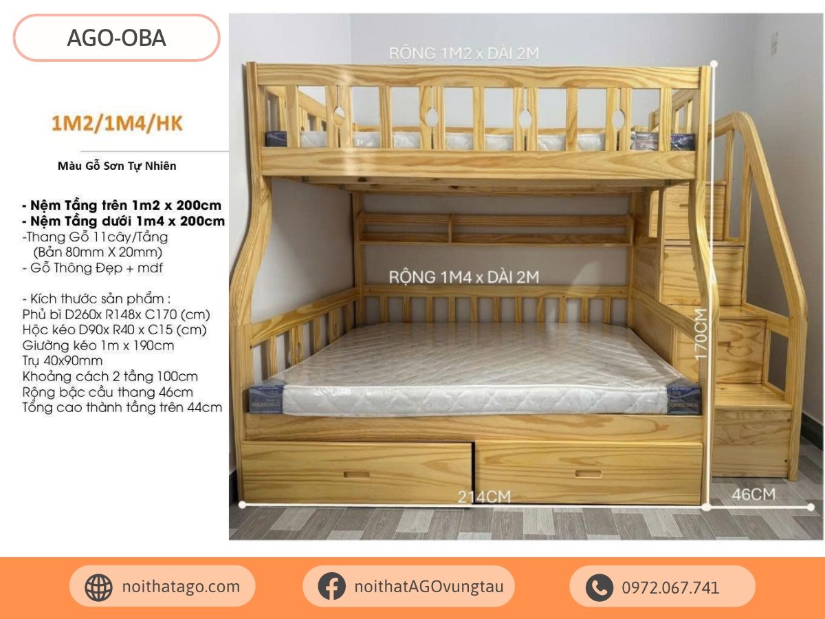 Giường tầng cao cấp AGO-OBA (1m2/1m4)