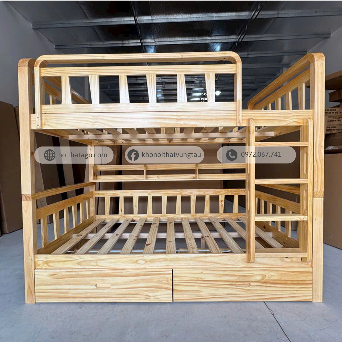 Giường tầng cao cấp có 2 tầng đều 1m2 x 2m | AGO-BIN22