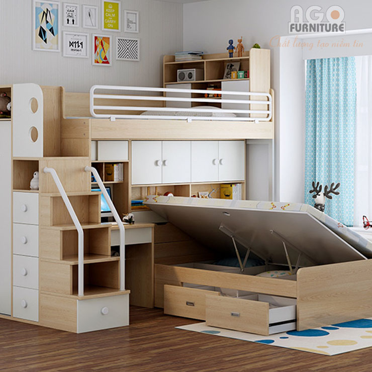 Giường tầng đa chức năng, thiết kế theo phong cách hiện đại | KID-GT-34