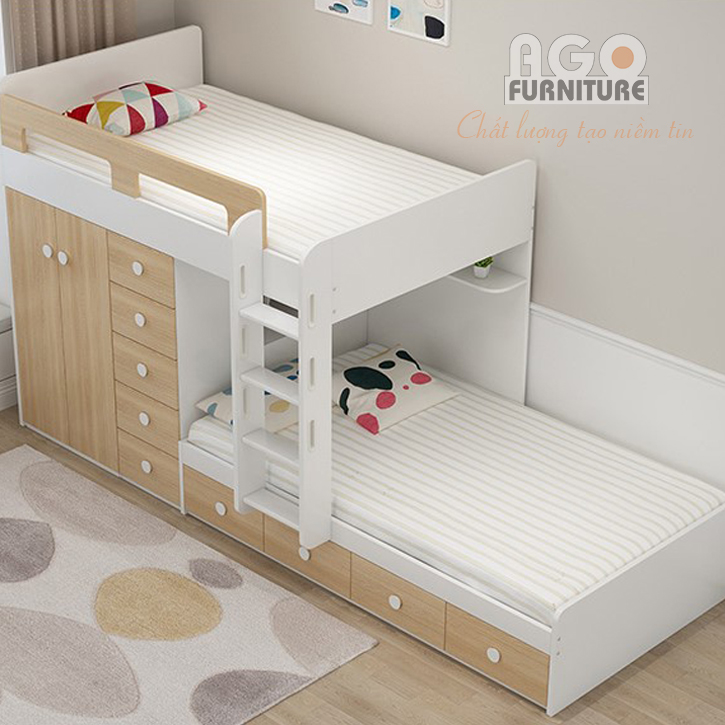 Giường tầng đa năng chất liệu gỗ công nghiệp | AGO-KID-GT17