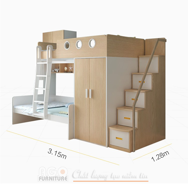Giường tầng đa năng kết hợp tủ đồ | AGO-KID-GT18