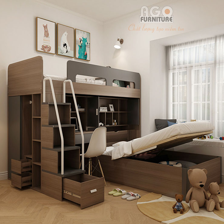 Giường tầng đa năng màu nâu đậm | KID-GT-35