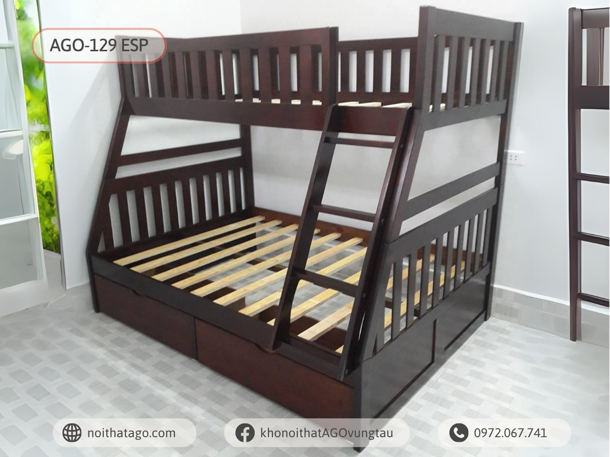 Giường tầng gỗ thông AGO-129 (1m0/1m4)