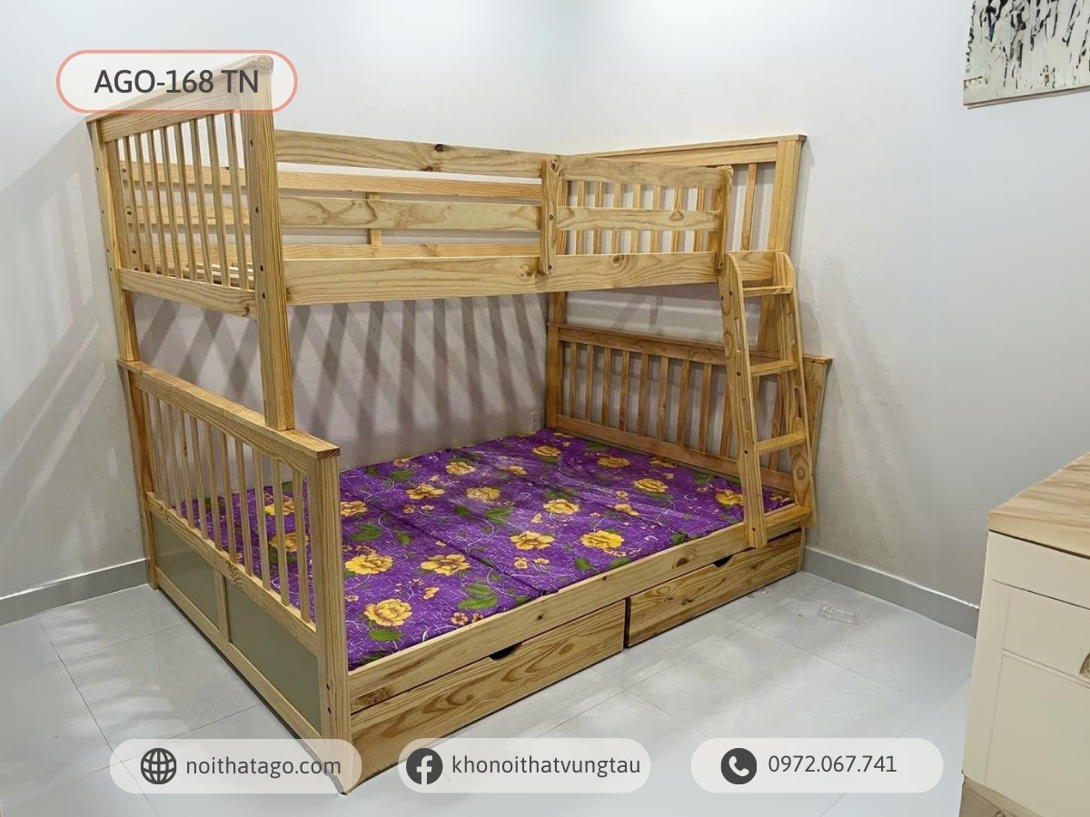 Giường tầng gỗ thông AGO-168 (1m20-1m40)