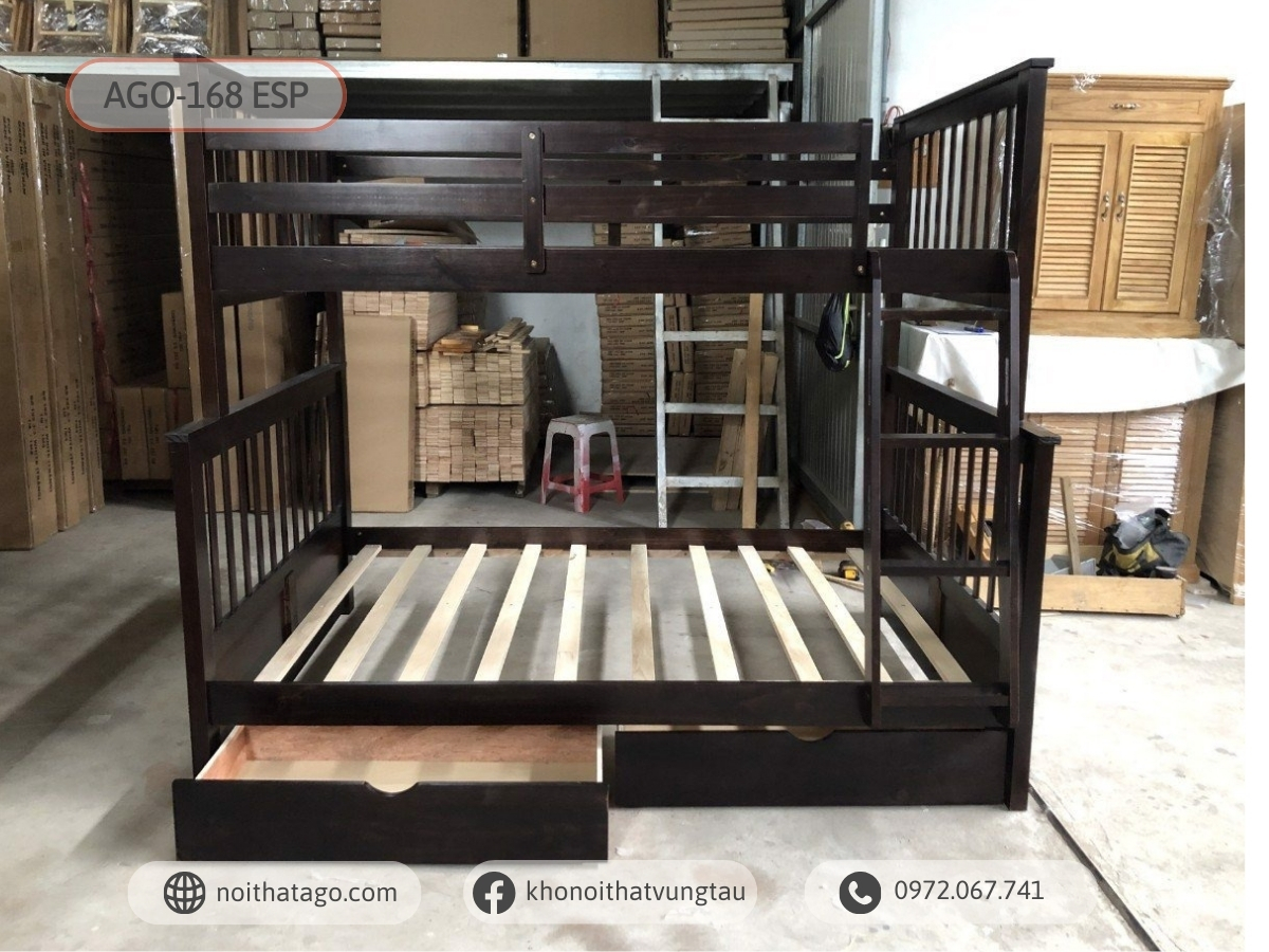 Giường tầng gỗ thông AGO-168 (1m20-1m40)