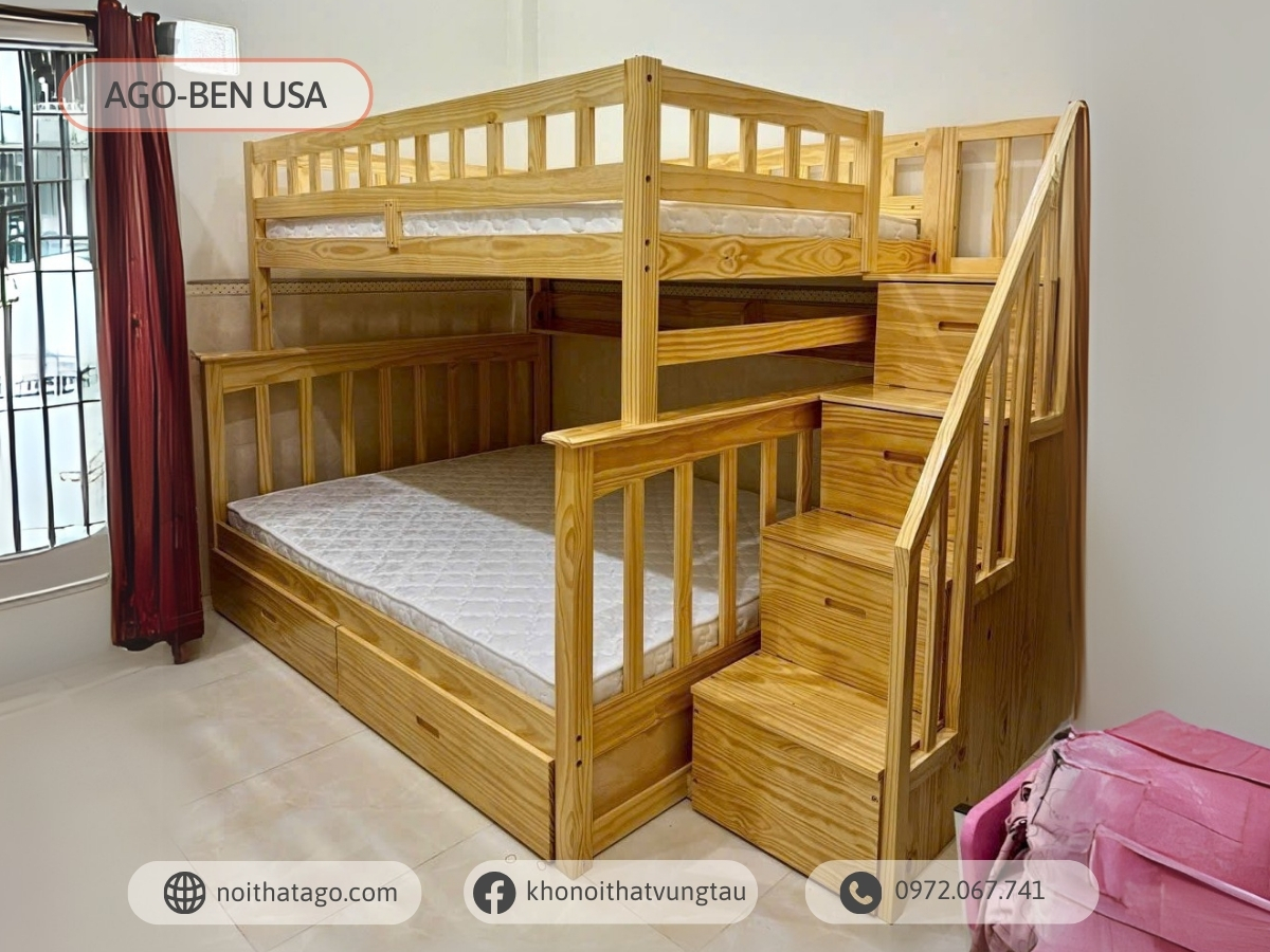 Giường tầng gỗ thông cao cấp | AGO-BENUSA24