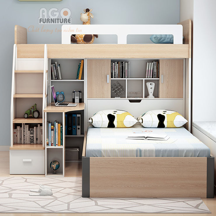 Giường tầng hiện đại, bố trí bàn học nhỏ gọn | KID-GT-32