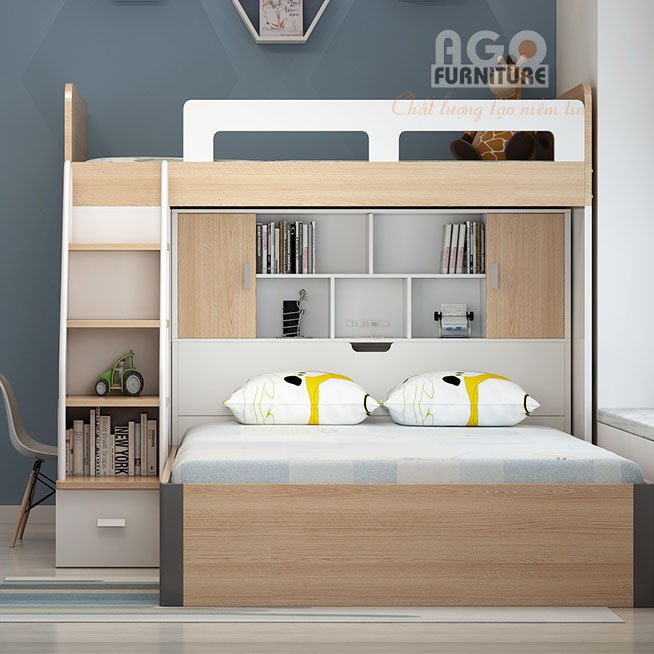 Giường tầng hiện đại có bố trí bàn học | AGO-KID-GT22