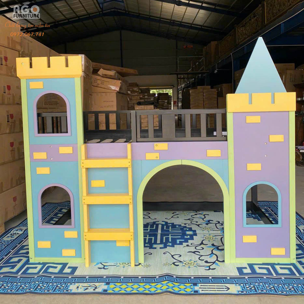 Giường tầng hình lâu đài cho phòng bé gái | AGT-02CS
