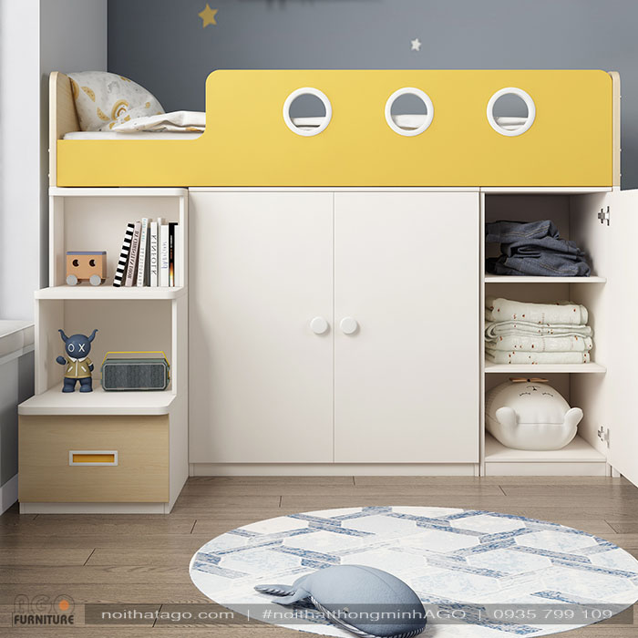 Giường tầng kết hợp góc lưu trữ đồ đạc | KID-GT-54