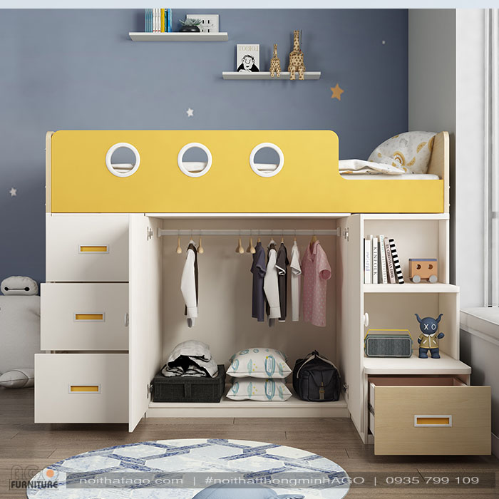 Giường tầng kết hợp góc lưu trữ đồ đạc | KID-GT-54