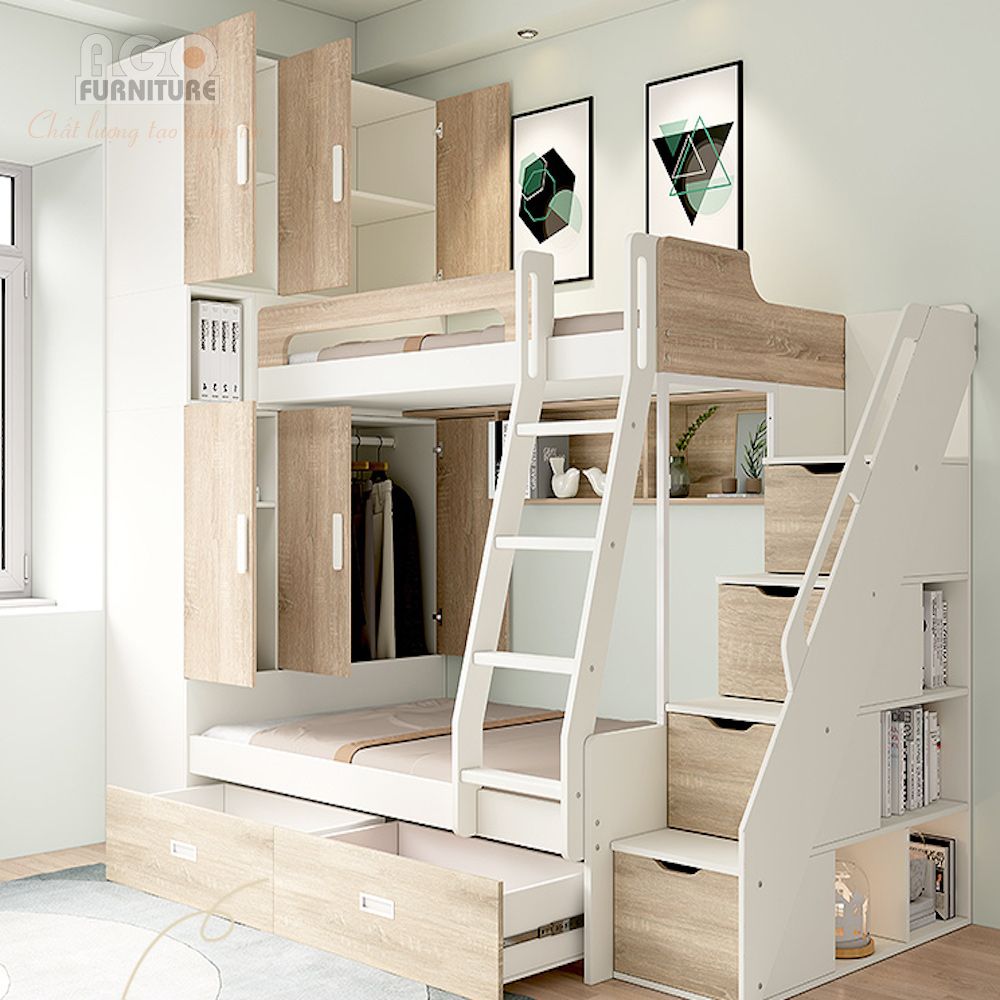Giường tầng Shubao thông minh kết hợp tủ quần áo cho bé | KID-GT-69