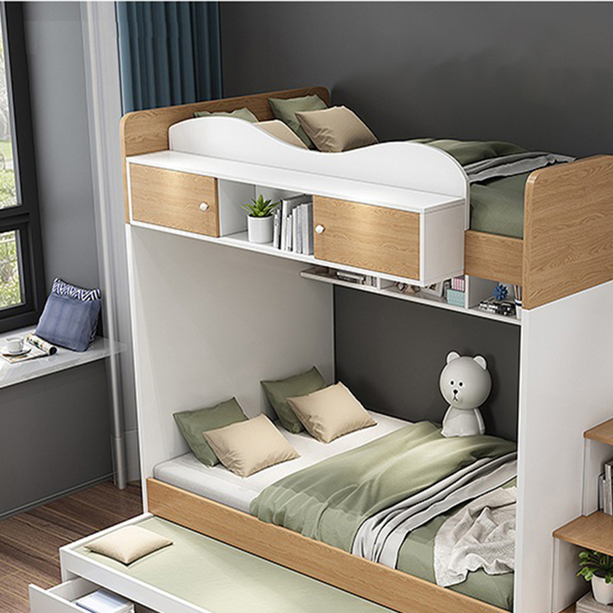 Giường tầng thông minh sẽ là sự lựa chọn hoàn hảo cho không gian ngủ của bạn. Với thiết kế thông minh và tinh chỉnh đáp ứng mọi nhu cầu, giường tầng này sẽ trở thành nơi ấm áp, tiện nghi và tạo cảm giác thoải mái cho những giấc ngủ đêm dài.