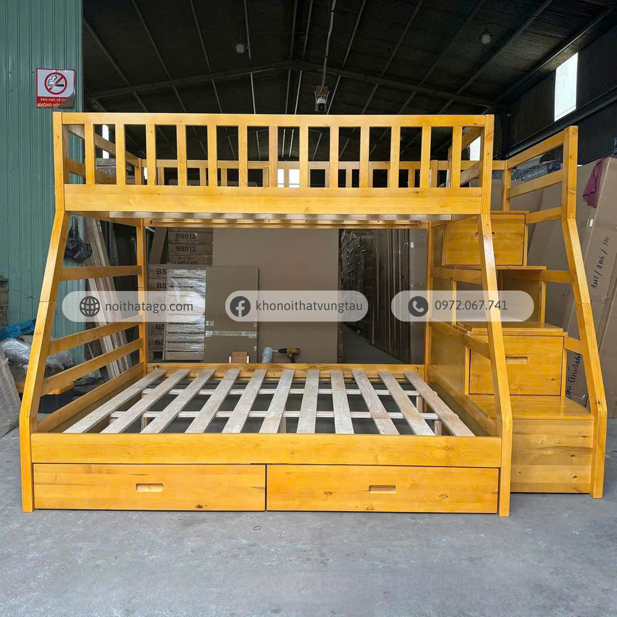 Giường tầng trẻ em có hộc kéo 1m2/1m6 x 1.93m xuất khẩu | AGO-199