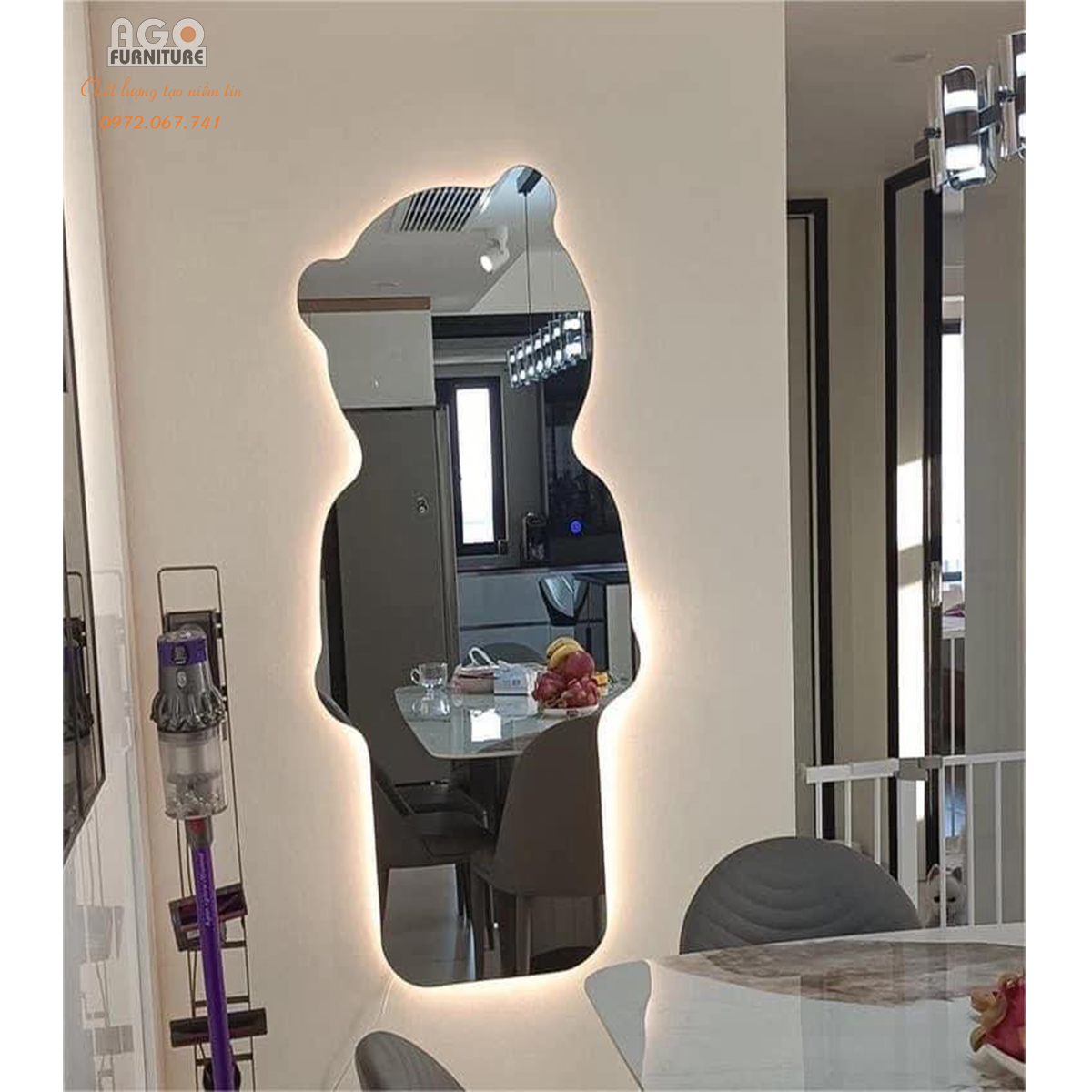 Gương toàn thân decor hình gấu cảm ứng led decor cao cấp | AGTT-011