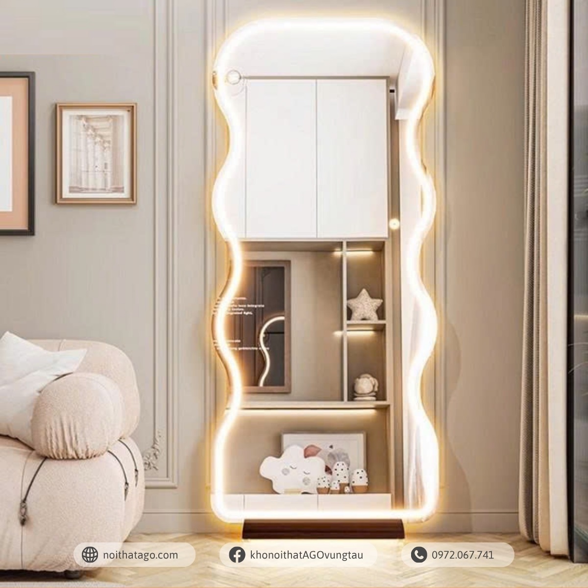 Gương Soi Toàn Thân Đèn Led Dáng Lượn Sóng