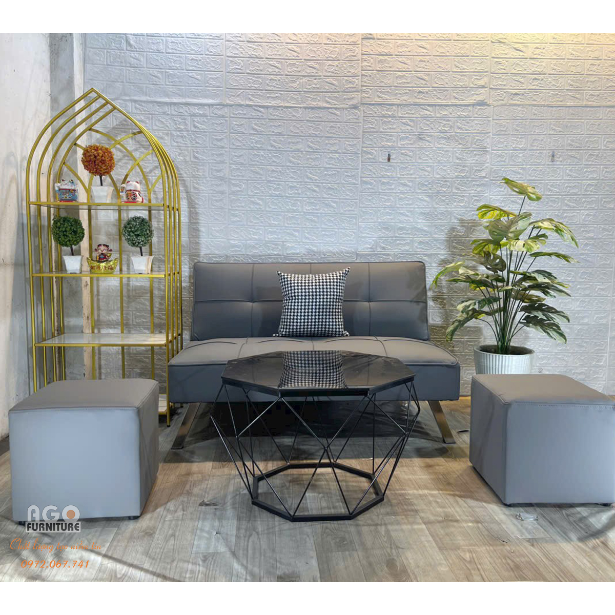 Sofa bed 120 kết hợp bàn trà kim cương | Ghi da