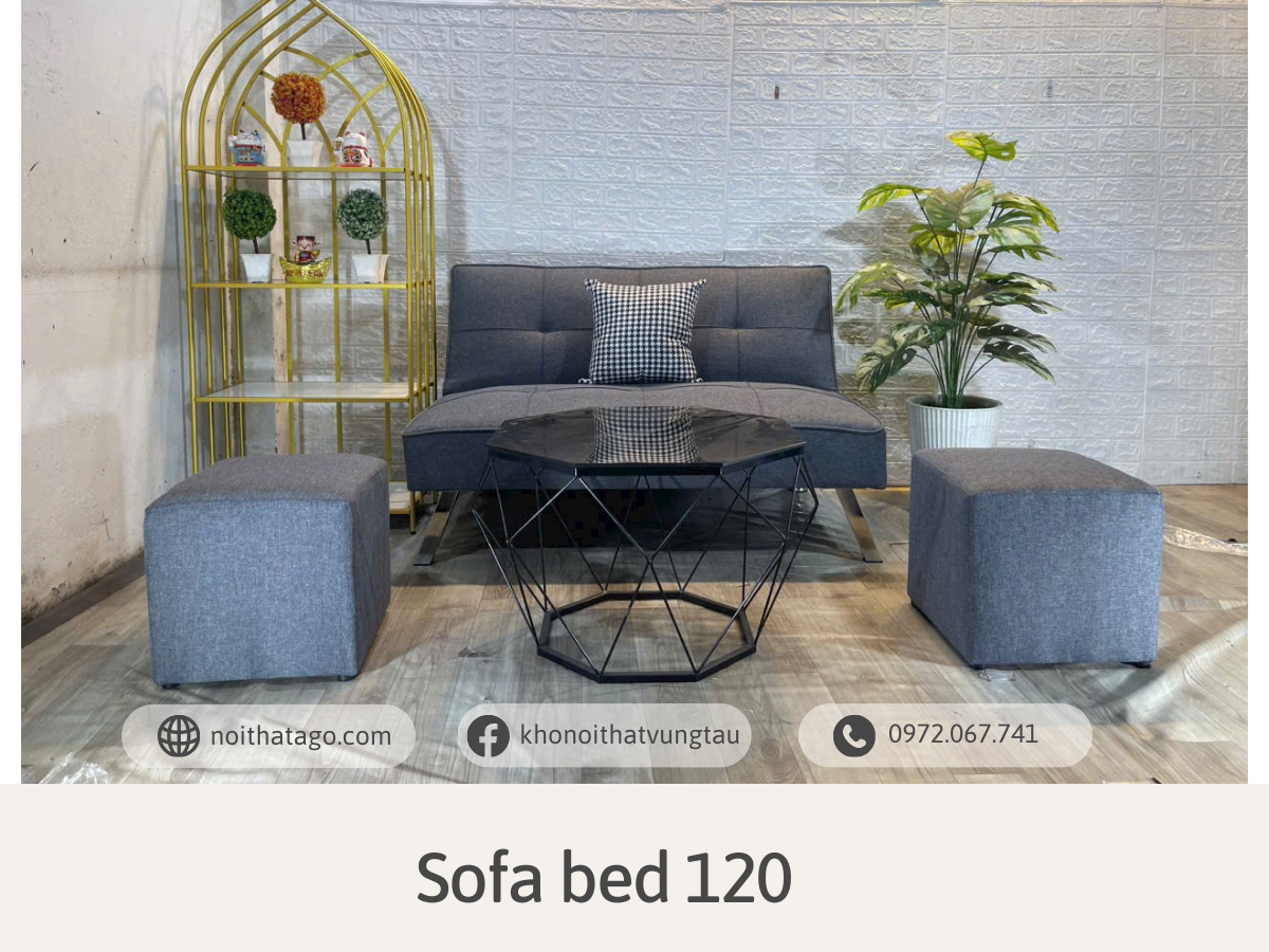 Sofa bed 120 kết hợp bàn trà kim cương | Ghi