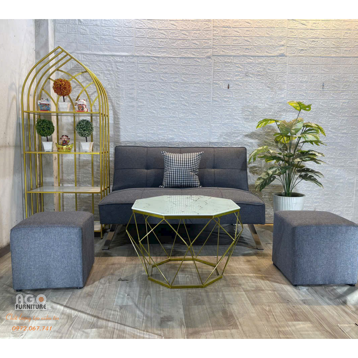 Sofa bed 120 kết hợp bàn trà kim cương | Ghi