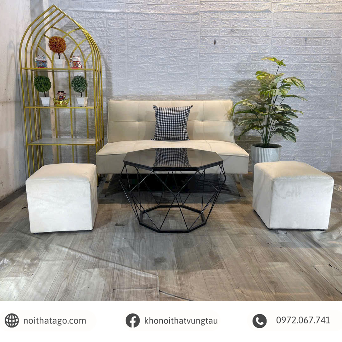 Sofa bed 120 kết hợp bàn trà kim cương | Kem