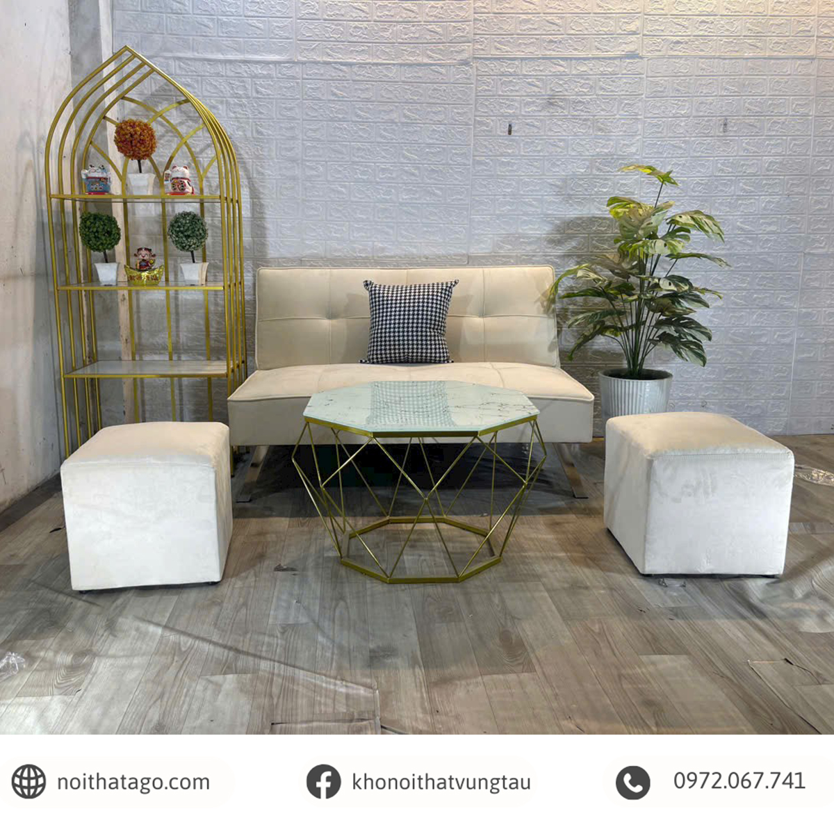 Sofa bed 120 kết hợp bàn trà kim cương | Kem